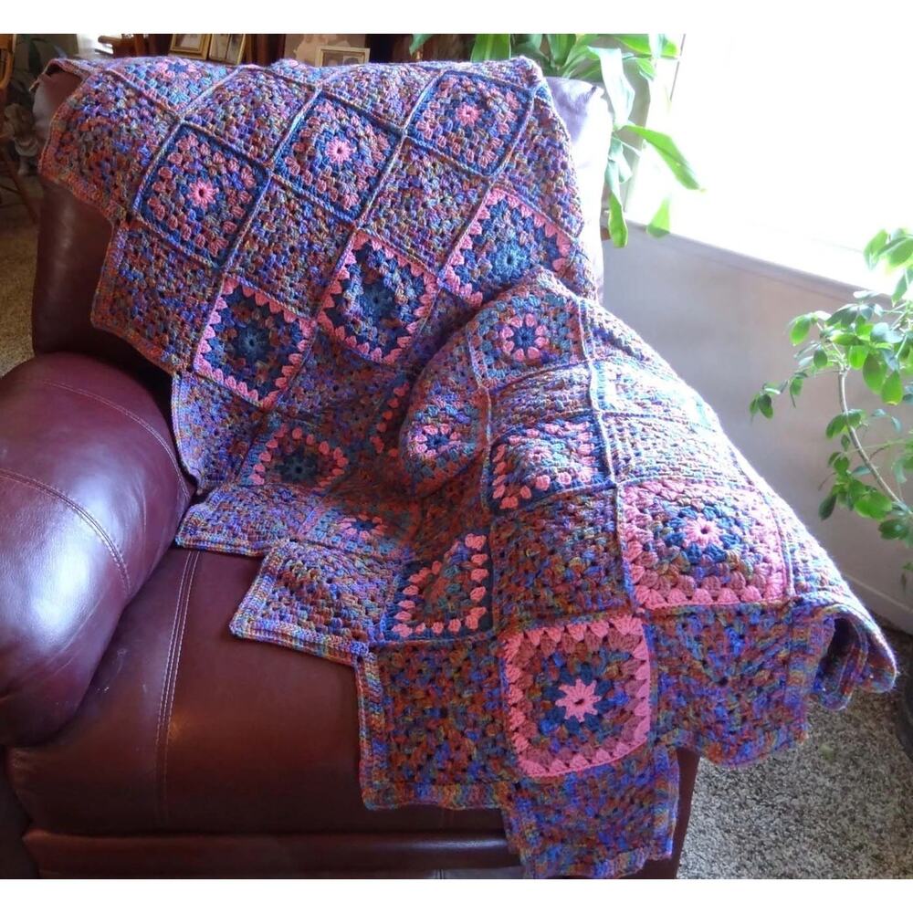 Handmade Crocheted Afghan with Pillow Covers Variegated Colors